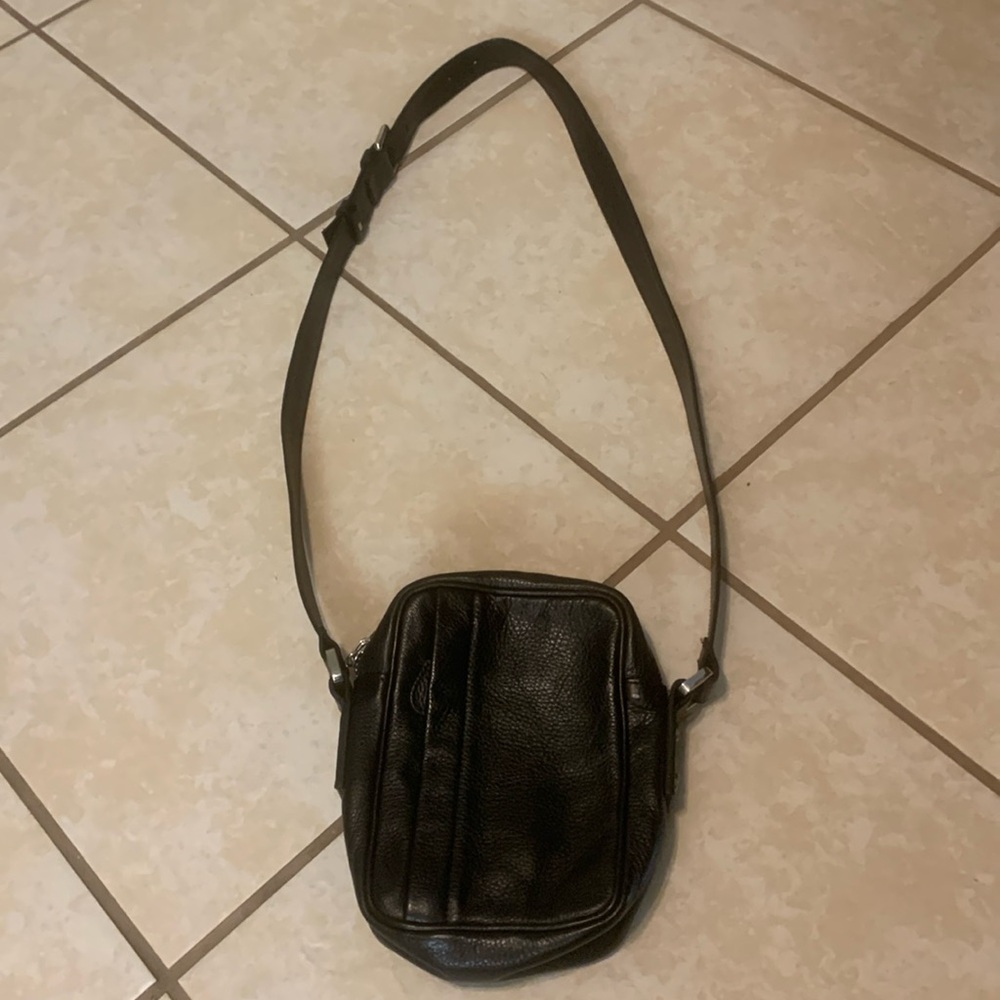 Unisex Black Genuine Leather Man Bag, purse, satchel, zip pockets